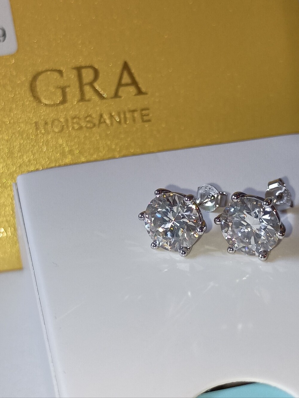 6CT Moissanite Prong Studs Earrings Real 925 Silver 18k G/P GRA Certificat